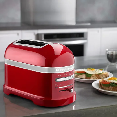 Vista 3 de KitchenAid Tostadora automática de 2 rebanadas Pro Line con ranuras extra anchas KMT2203CA, color rojo manzana caramelo
