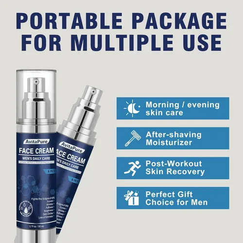 Vista 6 de Crema facial 6 en 1 para hombres – Crema facial antienvejecimiento para hombre con cafeína y retinol para reafirmar, hidratar y refrescar la piel