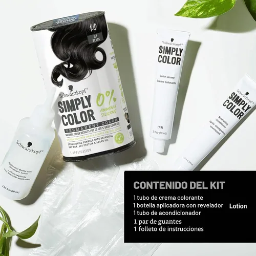 Vista 7 de Schwarzkopf Simply Color - Tinte permanente para el cabello, 1.0 negro azabache, de larga duración con ingredientes nutritivos, sin amoníaco ni
