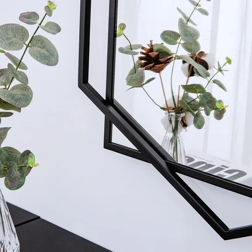 Vista 2 de Espejo de baño negro, espejo decorativo de 20 x 32 pulgadas para sala de estar con marco de metal hexagonal y rectangular, espejo de entrada