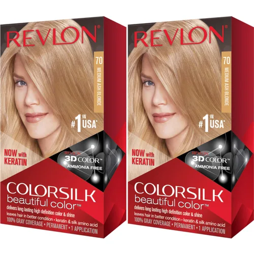 Vista 2 de Revlon ColorSilk - Tinte para el cabello, 70 rubio ceniza medio, 1 unidad (paquete de 2)