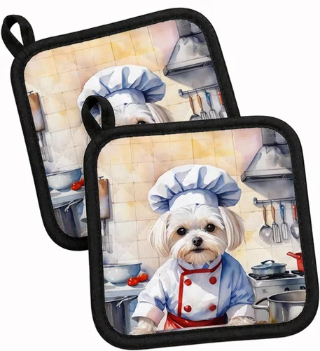 Vista 88 de Caroline's Treasures Coton de Tulear El Chef Par de Agarraderas de Ollas de Cocina Resistentes al Calor Juegos de Agarraderas de Ollas Almohadillas