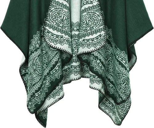 Vista 33 de Chales cálidos para mujer, cárdigan con frente abierto, estilo vintage, poncho