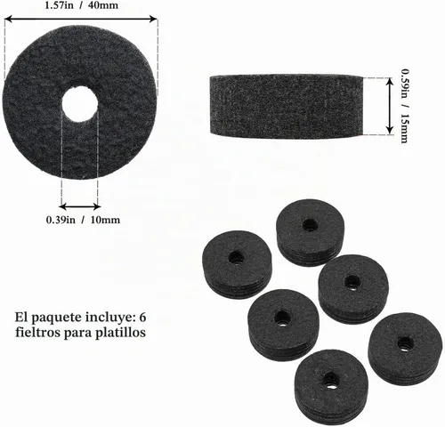 Vista 4 de Juego de accesorios de platillos de 21 piezas, fundas de soporte, fieltros, arandelas y tuercas de ala para batería (negro)