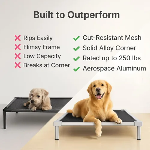 Vista 3 de Camas elevadas para perros a prueba de mordidas, tamaño mediano y grande, suministros de aleación de aluminio para perros, cuna elevada para enfriar