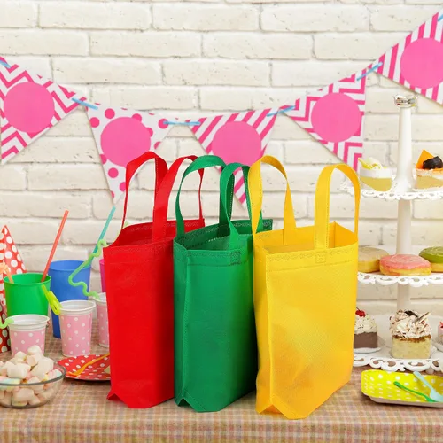 Vista 7 de Aneco 24 Pack Party Non-Woven Gift Bags Reusable Tote Bags in Bulk Rainbow Goody Bag with Handles for Birthday Party Supplies