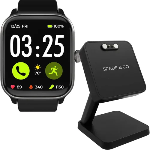 Vista 3 de Spade & Co Paquete de 4 relojes inteligentes de salud con base de carga, monitor de frecuencia cardíaca, sueño y SpO2, podómetro, batería de más