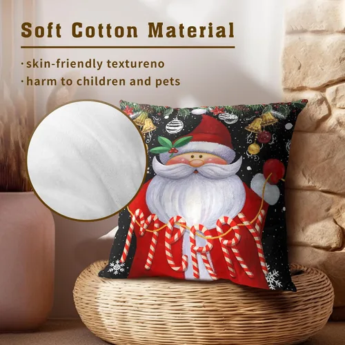 Vista 4 de Giwawa Juego de 2 fundas de almohada navideñas de 18 x 18 pulgadas, fundas de almohada de algodón rústico de Papá Noel de granja para sofá