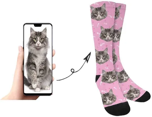 Vista 6 de Calcetines personalizados para la cara convierten tu foto en Santa Claus calcetines personalizados unisex para regalo único