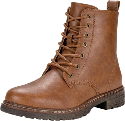 Vista 12 de Vepose - Botas de combate para mujer con puntera corta, cordones clásicos, tacón bajo, cremallera 9623