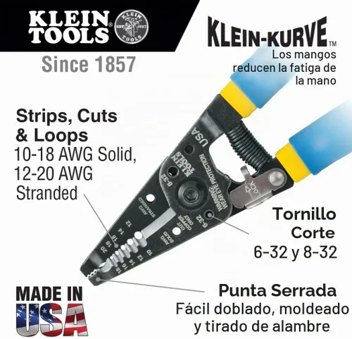 Vista 3 de Klein Tools D2139NE11055 - Juego de alicates, fabricado en Estados Unidos, con alicates de corte lateral de Lineman y pelacables de cobre