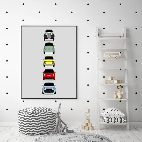 Vista 6 de Custom Car Posters Póster hecho a mano compatible con Fiat 500 generaciones e impresión de Fiat 500 (Topolino, 500 Nuova, 126, 500 L), multicolor