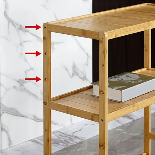 Vista 5 de Estante de almacenamiento de madera maciza con estantes ajustables, estante de almacenamiento de bambú de varios niveles para cocina, sala de estar
