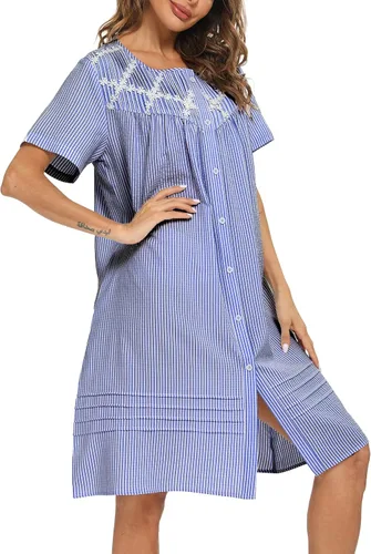 Vista 4 de AVIIER Vestido de casa para mujer, manga corta, abrigo de casa, bata con botones, ropa de dormir S-XXL