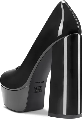 Vista 51 de TNYNFBEB Zapatos de tacón de plataforma alta para mujer, con puntera redonda, sin cordones, básicas, clásicas, de 5.5 pulgadas