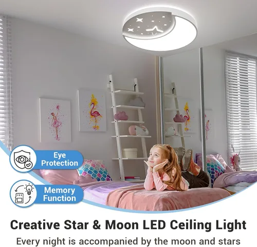 Vista 3 de Lámparas de techo de 12 pulgadas, lámparas creativas de luna y estrella para dormitorio, 3 temperaturas de color seleccionables, lámparas de techo