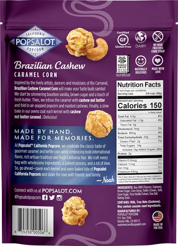 Vista 2 de Popsalot Gourmet Popcorn Deluxe Collection, maíz brasileño con caramelo de anacardo, 6.0 onzas