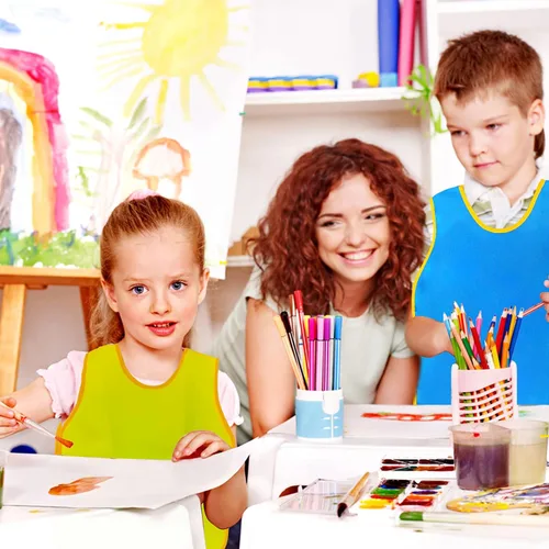 Vista 7 de NANASO Paquete de 4 batas de arte impermeables para niños, delantal de pintura, alimentación, cocina para niños de 2 a 6 años