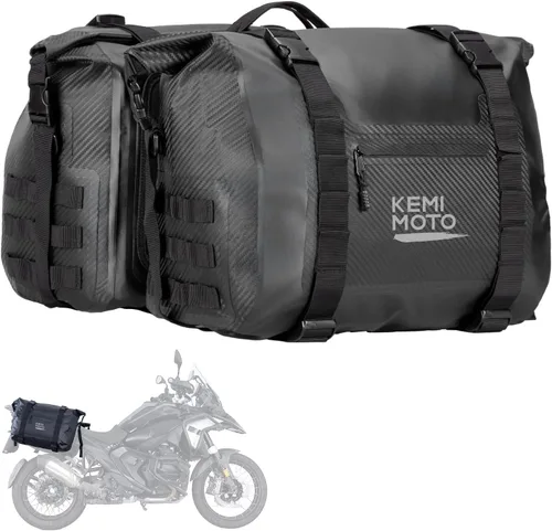 Vista 8 de KEMIMOTO Alforjas para motocicleta impermeables de PVC 50L (25Lx2) Bolso de equipaje para bicicleta deportiva dual Adventure, alforjas desmontables