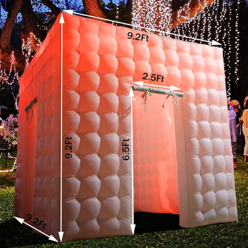 Vista 2 de Cabina de fotos inflable (blanco, dos puertas, 9.2 x 9.2 x 9.2 pies), tienda de campaña inflable staelea con soplador de aire, fondo de cabina