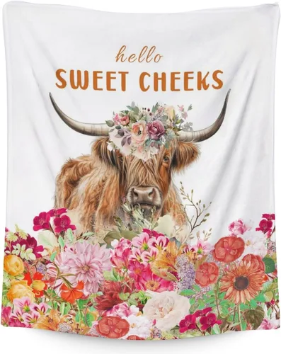 Vista 28 de Mercuryelf Highland Cow - Manta suave, mullida y cálida, 30 x 40 pulgadas, manta pequeña para regazo y cuna, color beige, bonito regalo para bebé