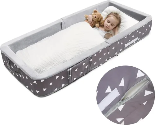 Vista 3 de Cama plegable para niños pequeños con lados, cama plegable para niños de viaje, espuma (estrella), color gris