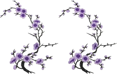 Vista 9 de MECCANIXITY 2 piezas de parches termoadhesivos de flor de ciruelo, apliques de bordado de flores para coser, apliques de decoración para agujeros