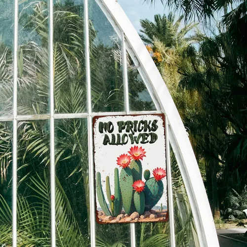 Vista 5 de Cartel de metal con diseño de cactus No Pricks Allowed de 8 x 12 pulgadas para decoración de pared