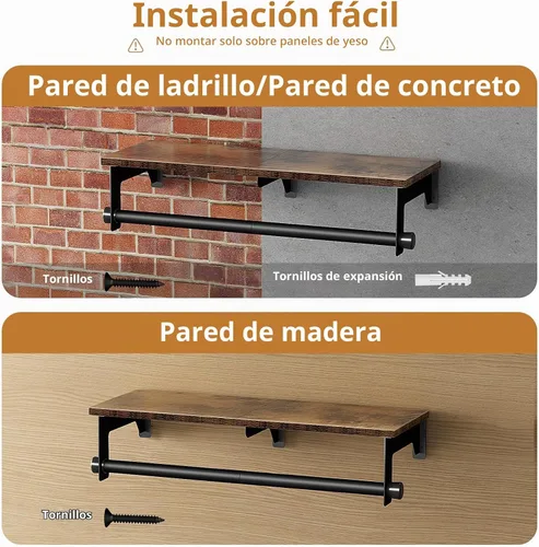 Vista 5 de Luxspire Perchero de montaje en pared de 28.7 pulgadas con estante superior