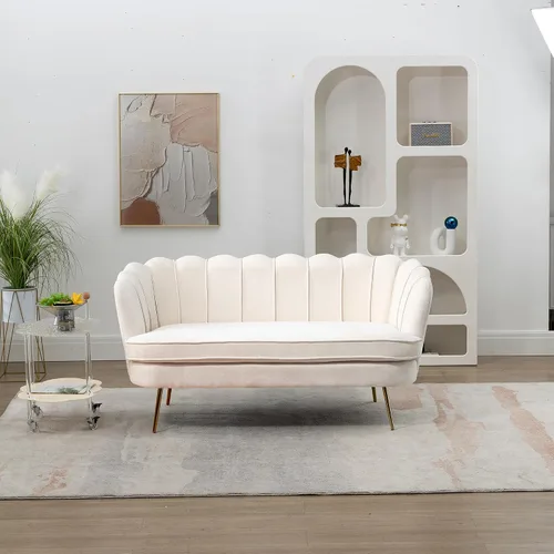 Vista 3 de Anwickjeff 59" de ancho sofá de dos plazas moderno de bouclé, sofá pequeño mini para espacios pequeños, sofá de 2 plazas con patas de metal dorado