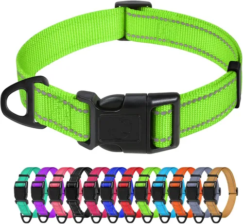 Vista 23 de TagME Collares de nailon reflectantes para perros, collar ajustable clásico para mascotas con hebilla de liberación rápida para cachorros, rosa Rosa