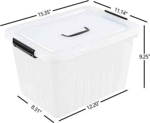 Vista 3 de Bringer - Paquete de 4 cajas de plástico transparente, contenedor de almacenamiento de 18 L con asa top carrying handle, secure latching buckles
