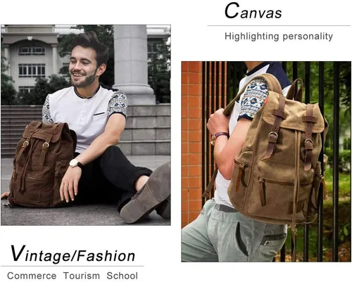 Vista 4 de koolehaoda Mochila de lona vintage unisex casual para laptop de 12 a 17 pulgadas, mochila de viaje, camping, senderismo (L, verde militar)