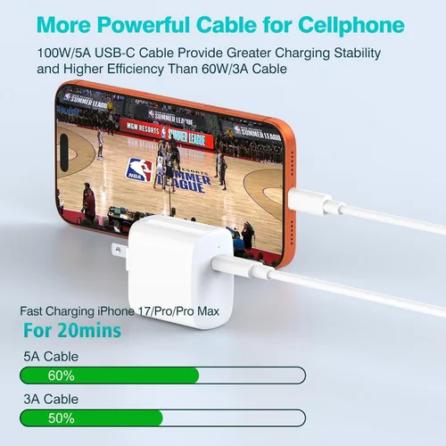 Vista 2 de Cable USB C a USB C de 3.3 pies/1m 100W para iPhone 16/15 Pro Max, cargador para MacBook Pro/Air, iPad Pro de 13/12.9/11 pulgadas, Air 5/4, Mini 6