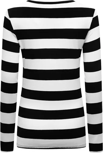Vista 4 de Formeet17 Camiseta de manga larga a rayas para mujer, elástica, cómoda, cuello redondo