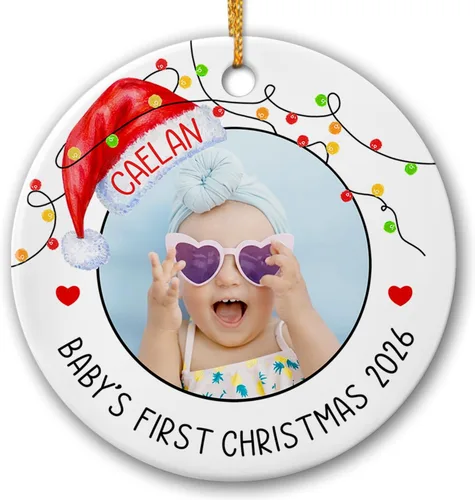 Vista 10 de Foto personalizada para el primer adorno de Navidad del bebé 2026, regalo de recuerdo del bebé, adornos de foto de primera Navidad para bebé