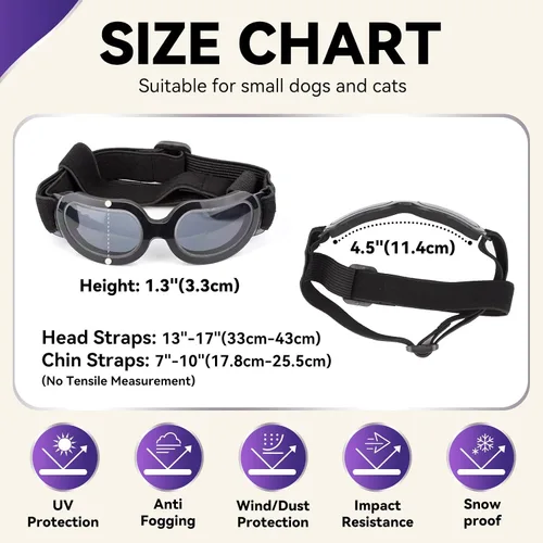 Vista 5 de ENJOYING Lentes de sol para perros de razas pequeñas, antirayos UV para perros pequeños, resistentes al viento, protección ocular de perro