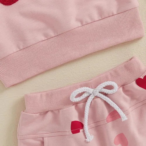 Vista 6 de Prendas de Ropa para Niña Otoño Invierno Conjunto de Dos Piezas Sudaderas de Manga Larga con Letras+Pantalón 2 Piezas Ropa para Niña Be Mine-rosa