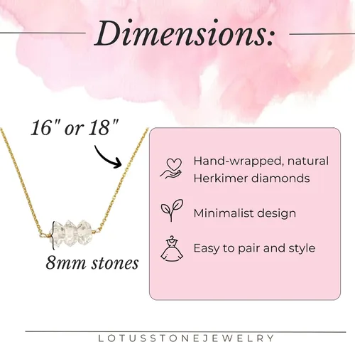 Vista 4 de Herkimer Diamond Necklace in Solid 14K Gold and Gold Filled, Rose Gold, Sterling Silver; Beautiful Solitaire, Multi-Stone, or Pendant Quartz Dorado