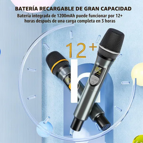 Vista 2 de Micrófonos inalámbricos, micrófonos duales UHF profesionales para karaoke, sistema de micrófono dinámico inalámbrico con receptor recargable, Plug