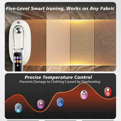 Vista 5 de Vaporizador de ropa de viaje de 1200 W, vaporizador y plancha de mano 2 en 1, planchado inteligente de equipo 5+1 con pantalla digital