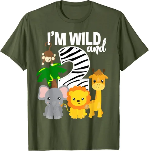 Vista 46 de Camiseta de cumpleaños con temática de zoológico de I'm Wild and 2, Negro, S