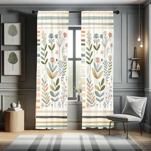 Vista 7 de Ambesonne Paquete de 2 cortinas otoñales para ventana, diseño otoñal con formas intrincadas en espiral y estampado de hojas voladoras, juego ligero
