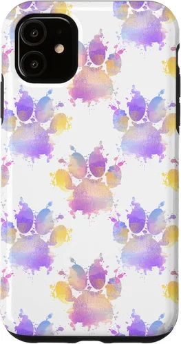 Vista 5 de iPhone 15 Watercolor Paint Splatter Dog Paw Print Case