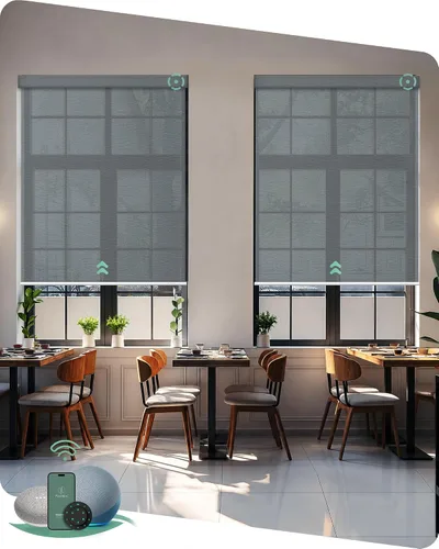 Vista 21 de Yoolax Persianas solares motorizadas que filtran la luz, persianas inteligentes con control remoto, funcionan con Alexa, persianas enrollables