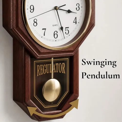 Vista 7 de Reloj de pared de péndulo, reloj regulador de madera real, silencioso Madera oscura