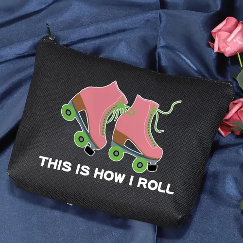 Vista 4 de POFULL Bolsa de maquillaje para amantes del patinaje sobre ruedas, así es como me rollo bolsa de cosméticos