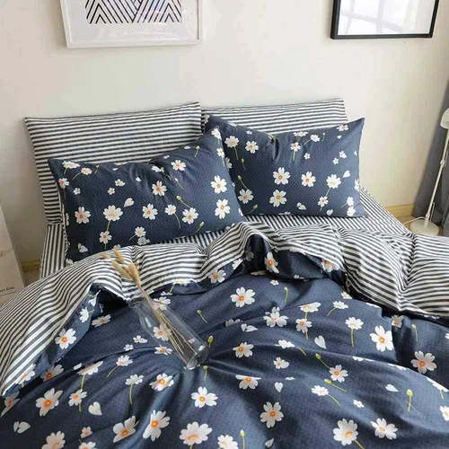 Vista 68 de Juego de funda de edredón blanca con estampado floral azul, juego de ropa de cama de algodón suave estilo bohemio, juego de ropa de cama estética