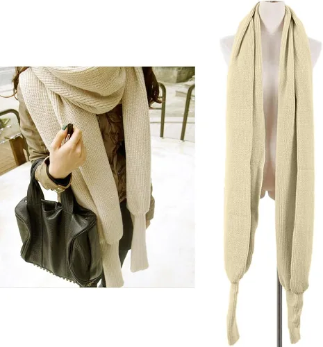 Vista 4 de Bufanda de otoño e invierno para mujer, con manga, de color sólido, de punto, con manga
