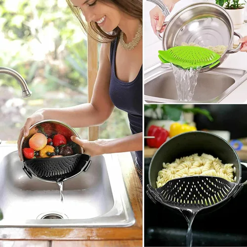 Vista 3 de 2 piezas de colador con clip, colador para ollas para pasta, carne, verduras y frutas, coladores de silicona - Se ajusta a todas las ollas y cuencos.